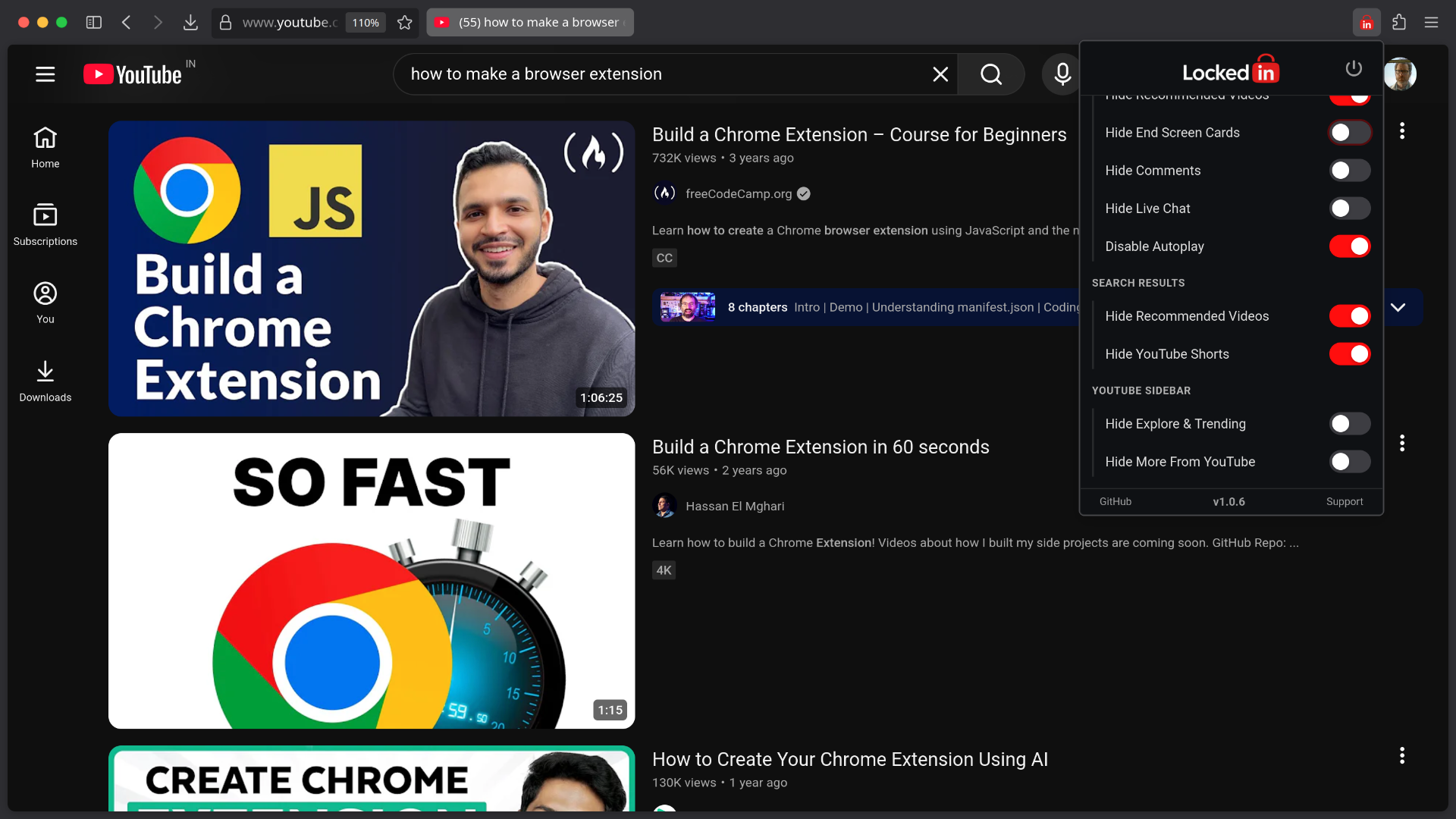 YouTube Search Results with LockedIn